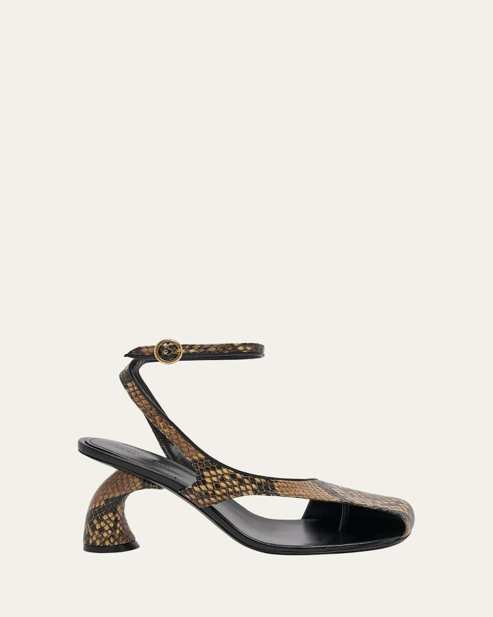 Virgo Snake-Embossed Asymmetrical Sandals